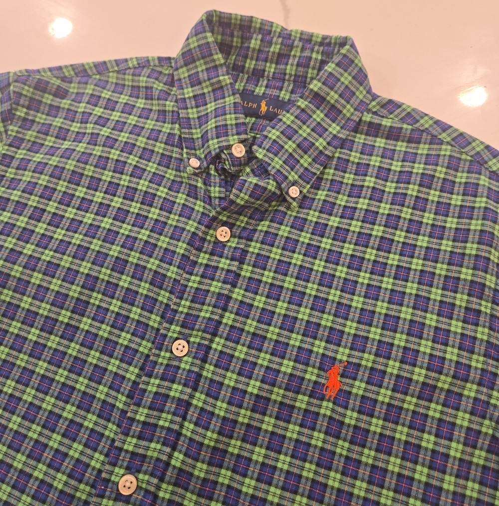 Ralph Lauren Embroidered Pony Plaid Button Down Shirt Green Mens Medium - Picture 1 of 7